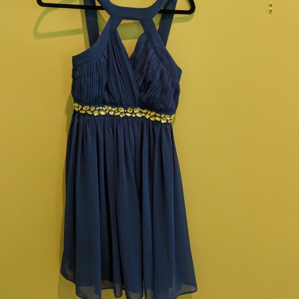 Short, blue, semi-formal dress